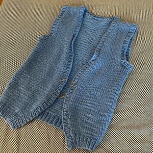 Handmade blue periwinkle Knit Sleeveless Cardigan Vest Small Size 4-6